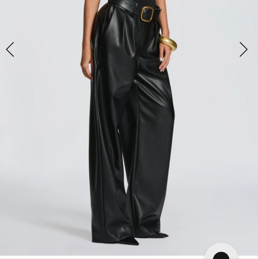 Babyboo Glenda Pants Faux Leather Mid Rise Waist Black Wide-Leg Pants Size Small